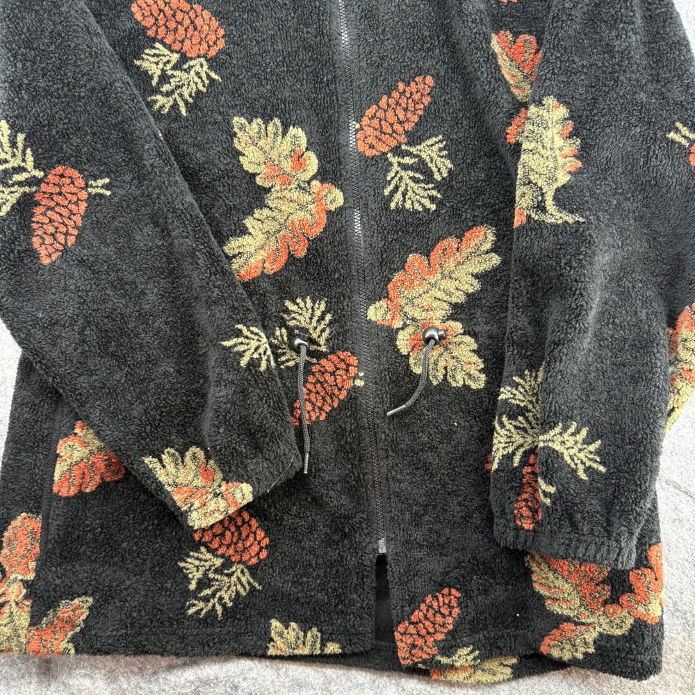 Black Mountain Fleece Jacket 90s XL Black Pinecone Oak Leaf Full Zip Mock Neck - Picture 4 of 16